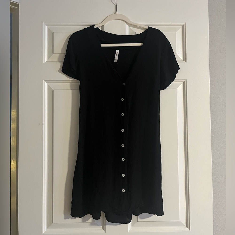 RVCA Black Button-Front Mini Dress
